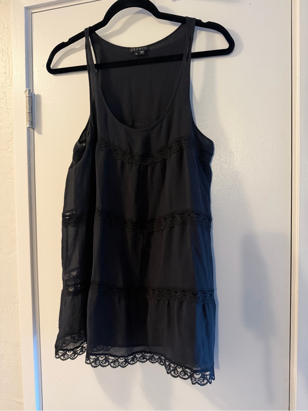Theory Black Lace-Trim Silk Camisole